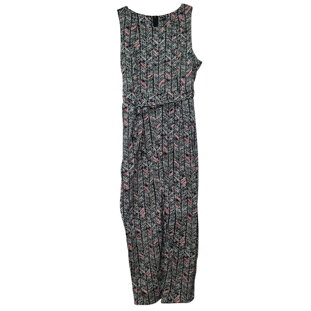 FashionWeb 3X‎ Black White Pink Chevron Sleeveless Belted Wide Leg Jumpsuit Boho